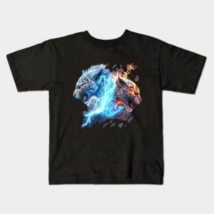 Elemental lightning tigers fire and ice battle Kids T-Shirt